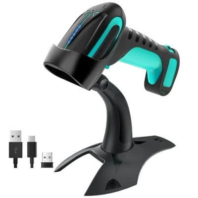 Image de Tera Pro Lecteur de Code à Barre sans Fil 2.4GHz 1D 2D Douchette Scanner QR Barres Bluetooth USB C pour Smartphone Ecran Scanette Industriel Résistance la Chute avec Support, 8100