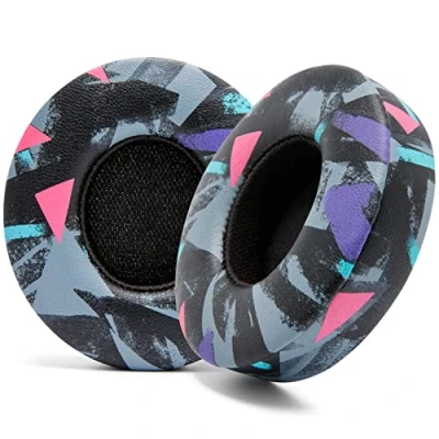 Image de Coussins de Rechange WC Extra épais pour écouteurs Supra Auriculaires sans Fil Beats Solo 2 &amp; 3 par Wicked Cushions Cuir Souple et Mousse à mémoire Forme, adhésif Puissant 90s Black