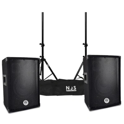 Image de Paire d&#039;enceintes Sono DJ BM Bmsonic BMS 08, Bass Reflex Trapézoïdal à 3 voies 8&quot;/20cm 2 x 300W supports pieds et sacoche
