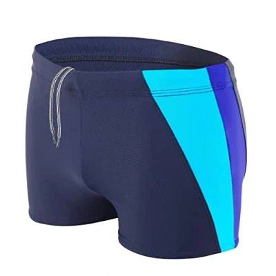 Image de Aquarti Maillot de Bain pour Homme Boxer Natation Sportif, Bleu Foncé/Bleu Barbeau/Turquoise, XL