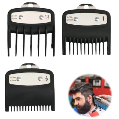 Image de Sabot Tondeuse Set 3 Guides de Tonte Compatibles avec Wahl 1.5mm 3mm 4.5 mm Longueurs Coupe Clipper Guards Compatible Les Tondeuses S&#039;adapte à la Plupart des