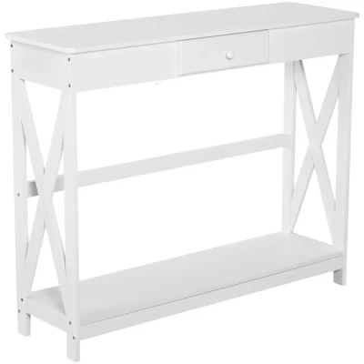 Image de HOMCOM Table Console d&#039;entrée avec 1 tiroir + étagère dim. 100L x 30l 81H cm en Bois Blanc