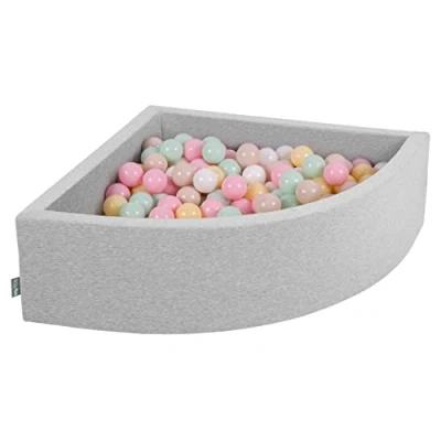Image de KiddyMoon Piscine À Balles pour Bébé Quart Angulaire 90X30cm/200 7Cm Fosses Boules Jouet Enfant, Gris Clair: Beige Pastel/Jaune Pastel/Blanc/Menthe/Rose Poudré