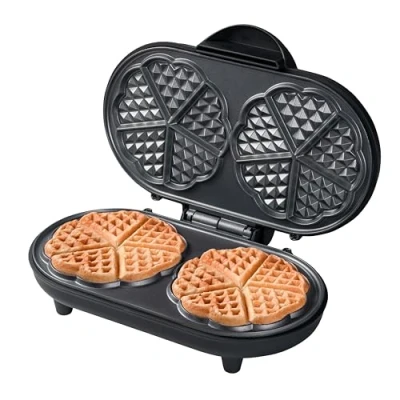 Image de Bestron Gaufrier double pour gaufres classiques en forme de cœur, avec revêtement anti adhésif, Sweet Dreams collection, Couleur: Noir Mat