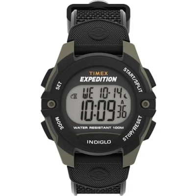 Image de Timex Expedition Montre pour hommes, 41 mm, bracelet en résine noir, deux pièces, cadran numérique, boîtier vert TW4B28500