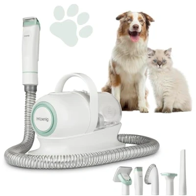 Image de H.Koenig Aspirateur Poil de Chiens PAW400, Tondeuse Chats, Toilettage, Aspire, Tond et Brosse, 9 Accessoires, Cuve amovible 1L, 3 Vitesses d&#039;aspiration, Blanc
