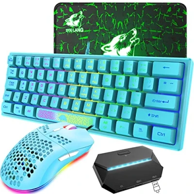 Image de UK Layout RGB 60% Gaming Keyboard Mouse Set Filaire 62 Touches 7 LED Rétroéclairé + 6400 DPI Ultralight Tapis de Souris Contrôleur Jeu pour Xbox One/PS4/PC