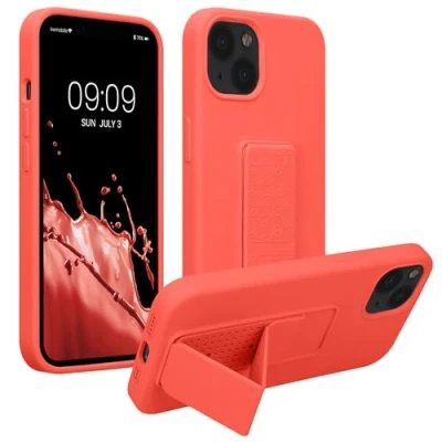 Image de kwmobile Coque Compatible avec Apple iPhone 13 Housse Support Doigt en TPU Silicone Protection Fonction Corail