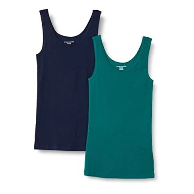 Image de Amazon Essentials Débardeur en Coupe cintrée Femme, Lot de 2, Bleu Marine/Vert Foncé, M