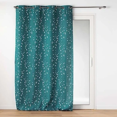 Image de douceur d&#039;intérieur, Rideau à Oeillets (140 x 260 cm) Sakura Emeraude, Polyester Imprimé Appliqué