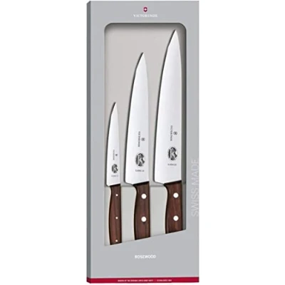 Image de Victorinox Wood Jeu de 3 Couteaux à Découper, Manche en Bois, Couteau d’Office, Inoxydable