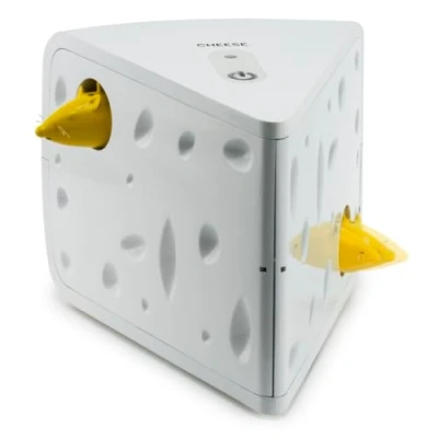 Image de PetSafe Jeu Automatique Cheese, de Cache Stimulant pour Chat avec Deux Souris, en Plastique d’intérieur à Pile, s’éteint au Bout 15 Min