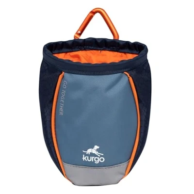 Image de Kurgo Pochette à friandises Go Stuff It pour Chien, Fixation Mousqueton ou Bretelles Clips, Cordon de Serrage, Poche zippée, Bande réfléchissante, Taille Unique, Bleu Marine