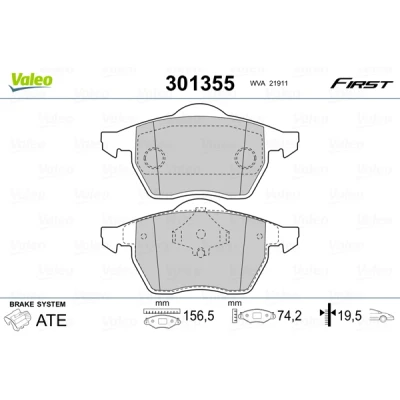 Image de VALEO 301355 Jeu de plaquettes frein FIRST Essieu Avant contact signal d&#039;usure exclu sans tôle anti bruit AUDI: A4 B5 Berline,