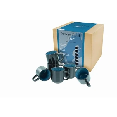 Image de CreaTable, 21552, série Nordic Fjord Blue, set de vaisselle 6 pièces, gobelets à café en grès