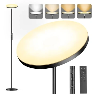 Image de LUCKEA 36W LED Lampadaire sur Pied Salon, 3000LM Super Lumineux Dimmable, 2700K 6500K Intensité Variable en Continu, Télécommande et Contrôle Tactile pour Salon Chambre Bureau