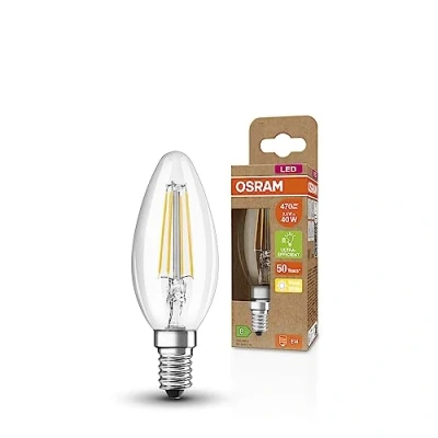 Image de OSRAM Superstar + Classic B Fil 40 LED lampe, E14, Mini Tens Shape, 2,5 W, 470lm, 2700K, Lumière blanche chaude, technologie de filament LED, Efficacité énergétique Classe
