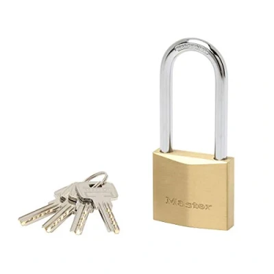 Image de Master Lock 2950EURD Cadenas à Clé Extra Fin en Laiton et Anse Longue, Doré, 11,5 x 5 1,7 cm