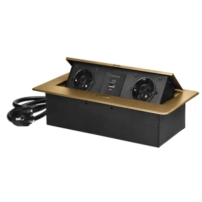 Image de Miratic Bloc Prise Encastrable Plan de Travail avec Bord Plat et 2 Prises Schuko Multiprise Bureau 2X USB Type A C Câble 1,5 m Norme Allemande Escamotable (Schuko) (doré)