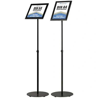 Image de DisplayLager Support d&#039;information en acier noir, réglable hauteur, robuste. Pour utilisation format paysage / portrait (A4)