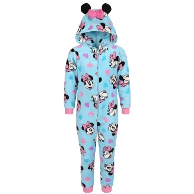 Image de Minnie Mouse Disney Pyjama Une pièce Bleu en Polaire, grenouillère pour Enfants avec Capuche, Oeko TEX 3 4 Ans