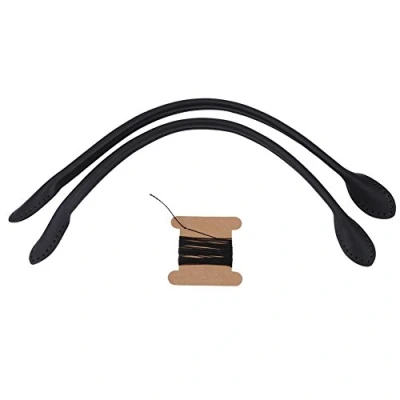 Image de Walfront Poignées de Sac à Main en Cuir Sangles Véritable pour Accessoires Bricolage avec Fil Noir Brun Beige Optionnel (Noir)