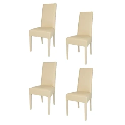 Image de Tommychairs Set 4 chaises LUISA pour cuisine, bar et salle à manger, robuste structure en bois de hêtre peindré sable, assise dossier rembourrés revêtus cuir artificiel couleur sable