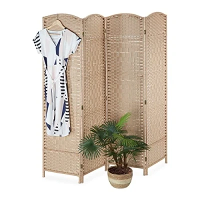 Image de Relaxdays Paravent à 4 Volets, Pliable, Brise Vue Opaque, H x L : 180 cm, pour Votre intérieur, Nature