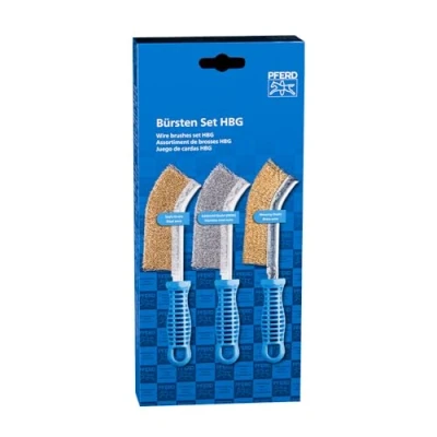 Image de PFERD Lot de 3 brosses à main HBG avec 1 brosse fil d&#039;acier (laiton), inoxydable et laiton Diamètre du : 0,30 mm 43900005