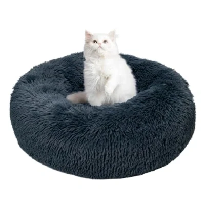 Image de TOHDNC Lit Rond en Forme de Donut pour Chat et Chien 50 cm Peluche Moelleuse avec Fond antidérapant Coussin Lavable, Anti anxiété Auto Chauffant Petits Chiens, Chatons