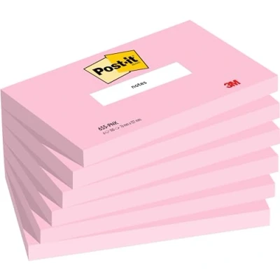 Image de Notes Post it, Rose, Lignées, 76 mm x 127 mm, 100 Feuilles/Bloc, 6 Blocs/Paquet