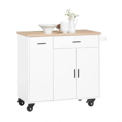 Image de SoBuy Desserte de Cuisine à roulettes îlot Chariot Service Buffet Placard Armoire avec 2 Tiroirs, Portes, Porte torchon, 105x46x92 cm, FKW126 WN