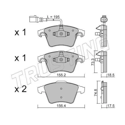 Image de TRUSTING 568.1 Jeu de plaquettes frein contact signal d&#039;usure inclus VOLKSWAGEN: Transporter 5, 5 Bus, Multivan (7HM