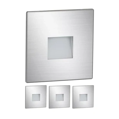 Image de ledscom.de 4 pièces Lumière d&#039;escalier LED/lampe murale encastrée FOW pour l&#039;intérieur et l&#039;extérieur, downlight, carré, acier inoxydable, 85 x 85mm, blanc froid