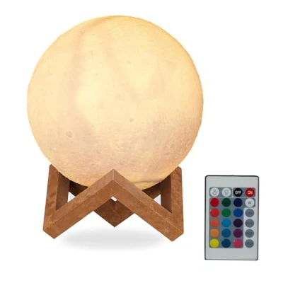 Image de Relaxdays 10026587 Lampe Lune en 3D, 16 Couleurs, réglable, avec Commande à Distance, Pied, idéal pour enfantséclairage LED,15 cm, Blanc, 18, 5 x 15 cm