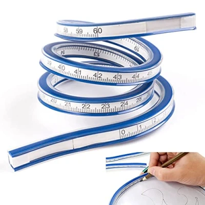Image de STCRERAG Regle Flexible en PVC + Métal 60cm Règle Courbe Cintrable Clairement Curve Deux Escalader Portable pour Bureau Ecole Studio Dessin Technique Vêtement Menuiserie Bleu
