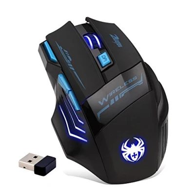 Image de zelotes Souris sans Fil Ergonomique,4 DPI Réglable,7 Boutons,Économie D&#039;énergie,avec USB Nano Récepteur,Souris Gamer Portable pour PC, Mac,Noir