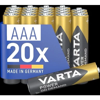 Image de VARTA Piles AAA, lot de 20, Power on Demand, Alcalines, 1,5V, pack stockage, pour accessoires informatiques, smart home, lampes poche, Made in Germany