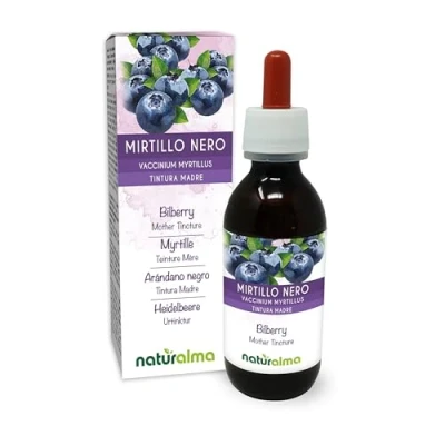 Image de Myrtille ou Airelle noire (Vaccinium myrtillus) fruits Teinture Mère sans alcool Naturalma Extrait liquide gouttes 120 ml Complément alimentaire Végétalien végan