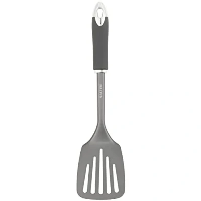 Image de Salter BW11064EU7 Spatule à Fentes, Ustensile de Cuisine Antiadhésif Multifonction, Design Cosmos, Idéale pour Servir et Séparer les Aliments, Crochet Suspension, Facile Nettoyer, Noir/Gris