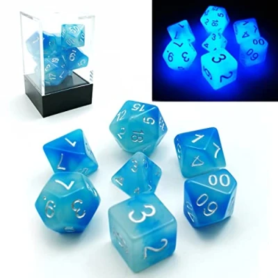 Image de Bescon Gemini Lot de 7 dés polyédriques Lumineux pour glaçons avec Motif Roches à D4 d6 d8 d10 d12 d20 d% Emballage en Brique