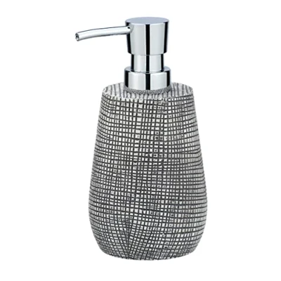 Image de WENKO Distributeur de Savon Gilba, doseur Rechargeable pour Le Liquide, en polyrésine Robuste à l&#039;aspect Tendance, 9 x 16,5 8,1 cm, capacité 340 ML, Gris