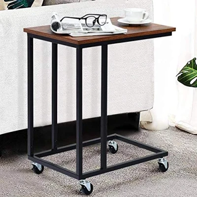 Image de BAKAJI Table Basse pour Salon à café avec Plateau en Bois, Structure métal, Design Moderne Industriel roulettes, 50 x 35 60 cm