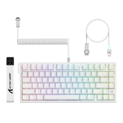 Image de ATTACK SHARK R82 HE Clavier Gaming Filaire 75 %, Switch Magnétique, Polling Rate 8000 Hz, Précision Ultra de 0,005 mm RT, RVB, 5 Couches d’Absorption Sonore, avec Câble LED C01ULTRA(Contour Blanc)
