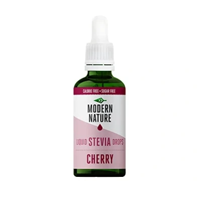 Image de Modern Nature Gouttes de Stevia Liquide Saveur Cerise Zero Calories et Sans Sucre Flavour Drops pour l&#039;Eau, The, Protein, Porridge, Yogourt Edulcorant, Alternative Saine 50ml