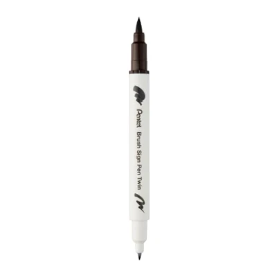 Image de Pentel SESW30C T118E Brush Sign Pen Twin Feutre à deux pointes flexibles Encre base d&#039;eau Marron foncé