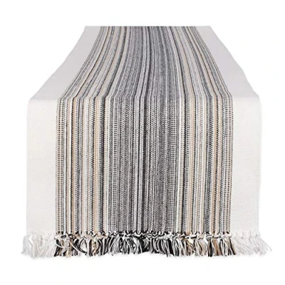 Image de DII Chemin de Table à Rayures Franges en Coton, Noir, 35,6 x 274,3 cm