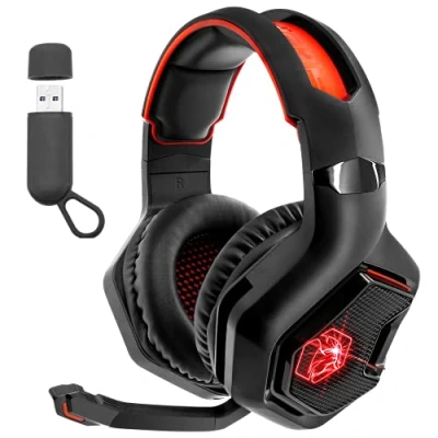 Image de EMPIRE GAMING WarCry P W1 Casque Gamer sans Fil WiFi avec Microphone PS5, PS4, PC, Mac, Xbox, Switch 2.4 GHz Wireless Son Stéréo Surround LED Rouge 3.5mm Jack