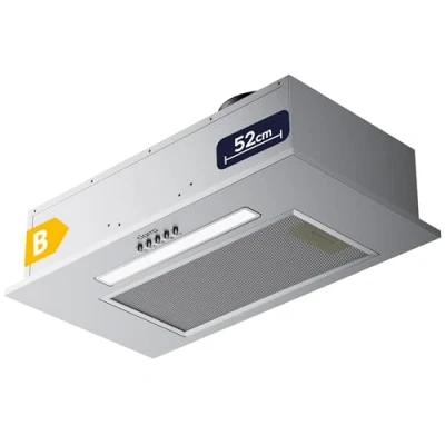 Image de CIARRA CBCS5913D Hotte Aspirante Encastrable 52 cm 300 m3/h Acier Inoxydable 3 Vitesses Économie d&#039;Espace Filtre à Charbon CBCF005 Inclus Argenté