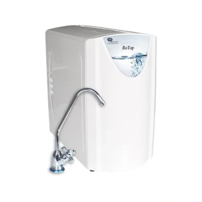 Image de RoTop. Équipement d&#039;osmose inverse domestique compact à 5 étages avec filtres standard. Installation et remplacement faciles des filtres. sous comptoir. Faible rejet. Bbagua.